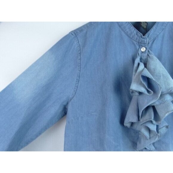 Grace Elements Women's Shirt Size Medium Blue Ruffle Long Sleeve Button Down Top - Picture 4 of 9